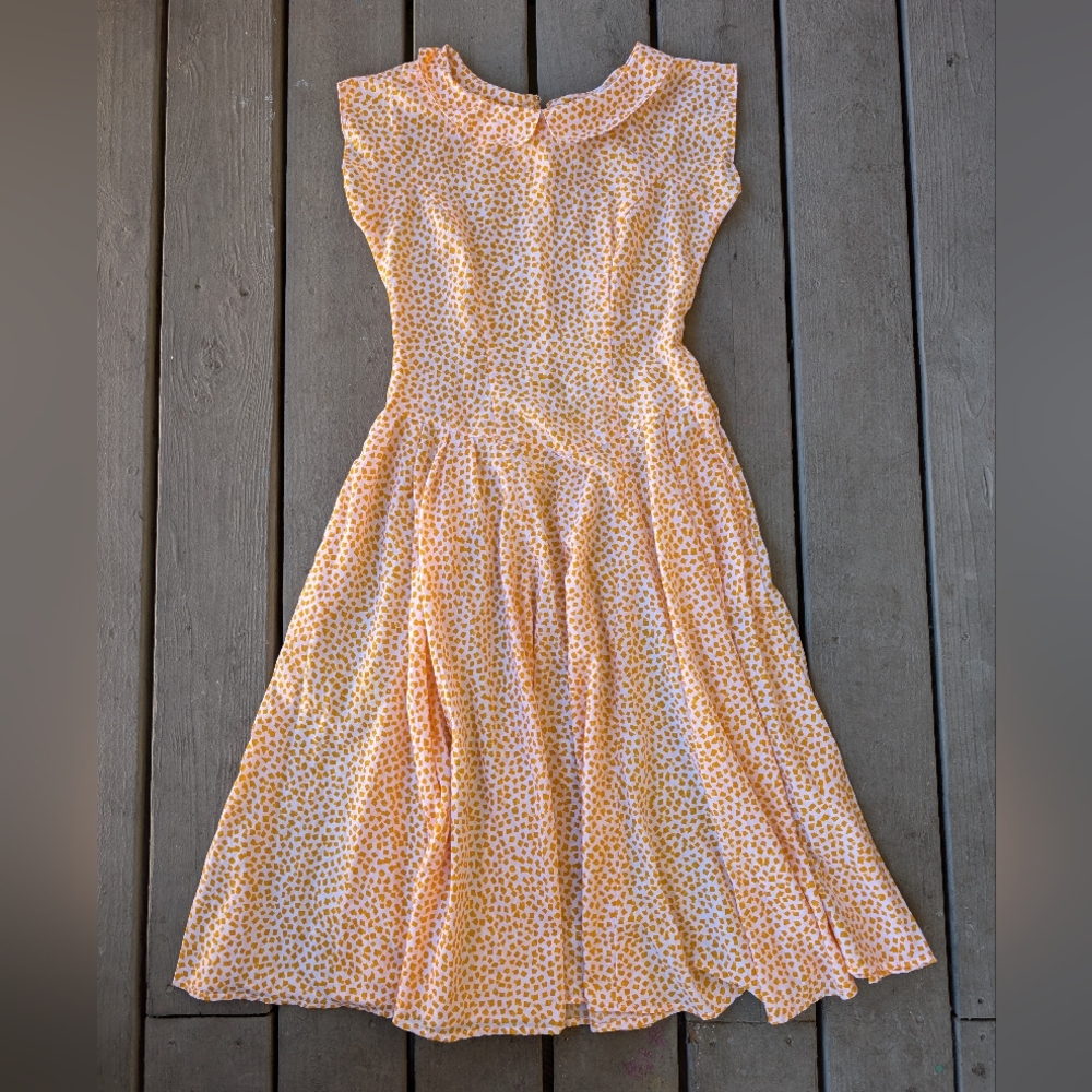 Vintage Peach and White Floral Fit-and-Flare Dress